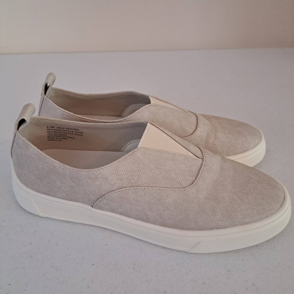 Kensie Salia Slip On Sneakers 6.5 Beige‎ Canvas Low Top Excellent 1176-462-B30